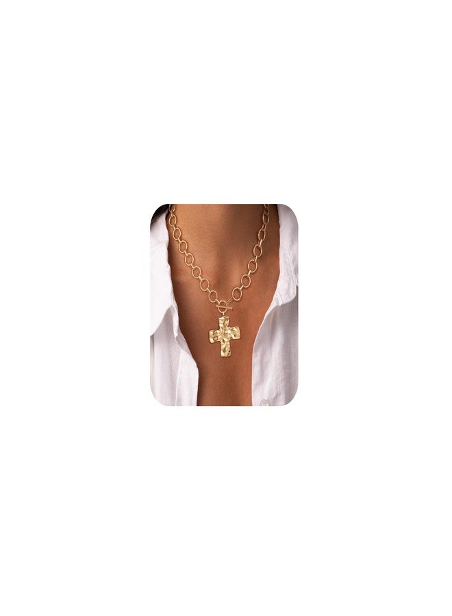 Carffordo Cross Necklace for Women - 14K Gold Plated Cross Pendant Necklaces Dainty Toggle Clasp Choker Chunky Charm Jewelry Christmas Gift - Image 1